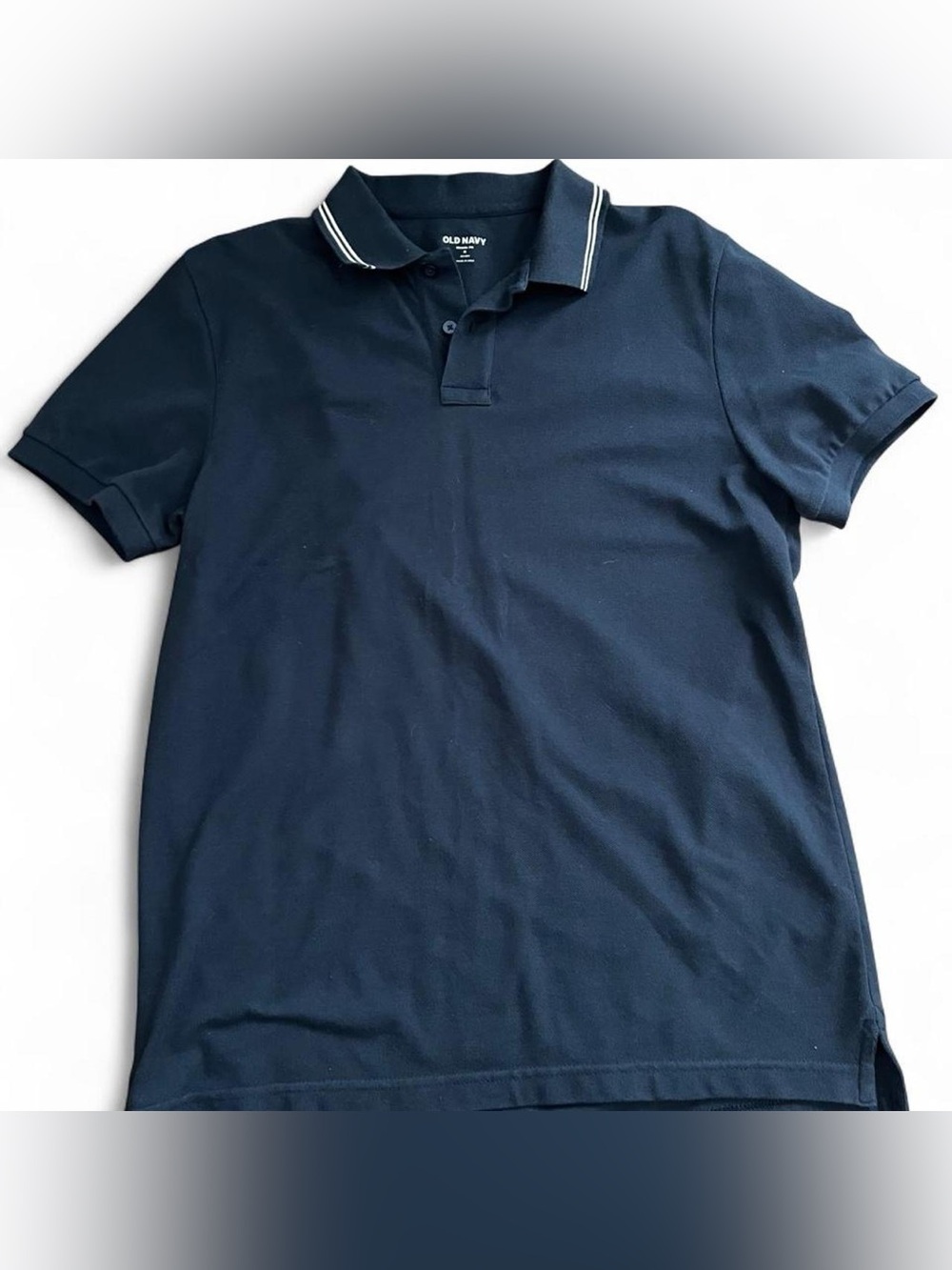 Old Navy Men's Dark Navy Polo with Contrast White Stripe Collar